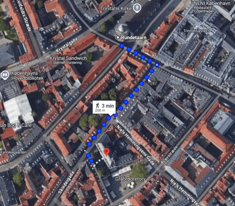 Find vej 1 navigationskort fra Rundetaarn til Copenhagen Eye Institute