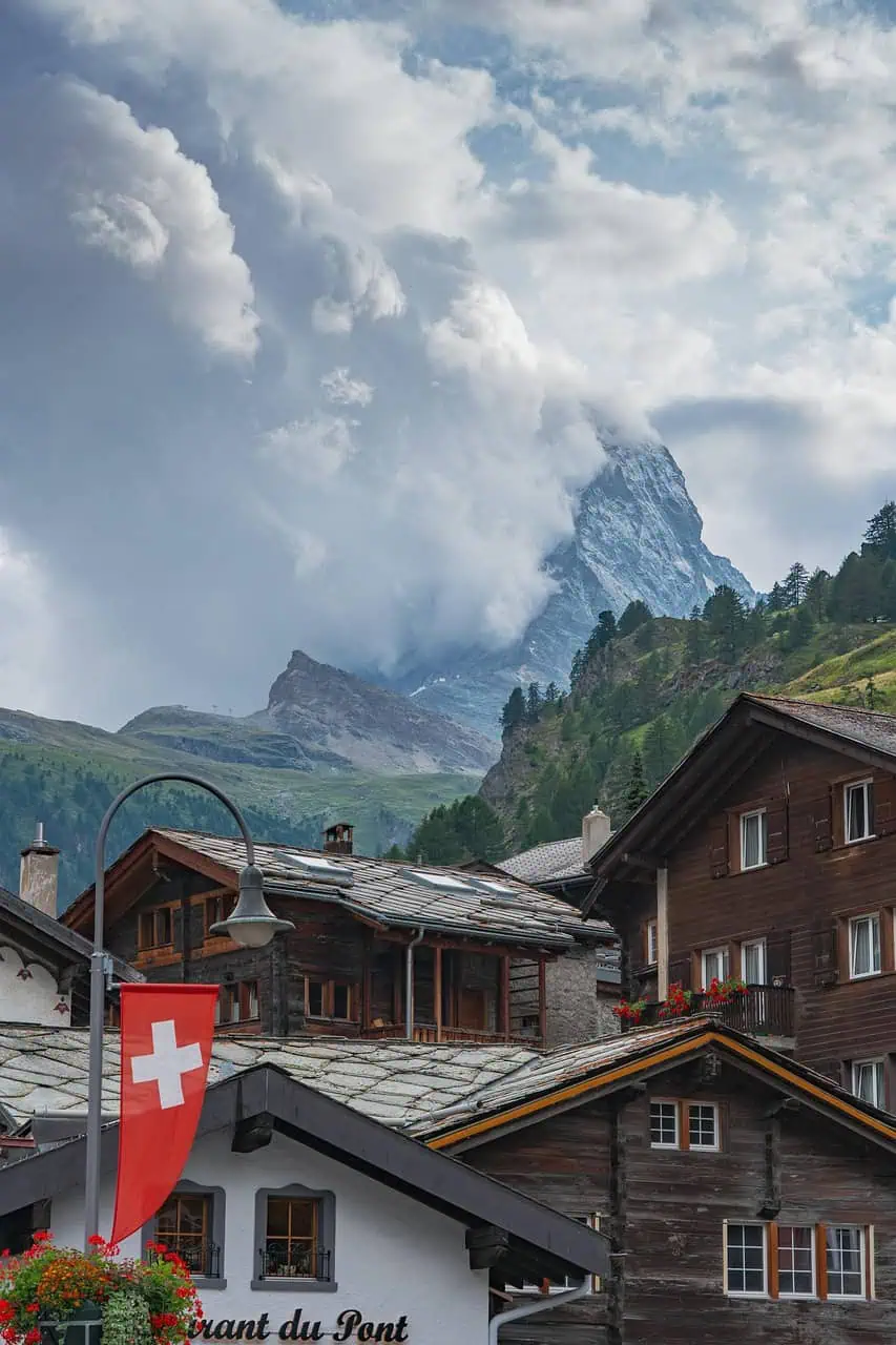 Switzerland houses and mountains