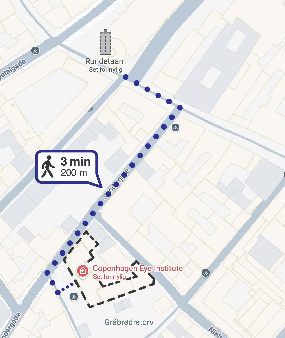 Find vej kort fra Rundetaarn til Copenhagen Eye Institute